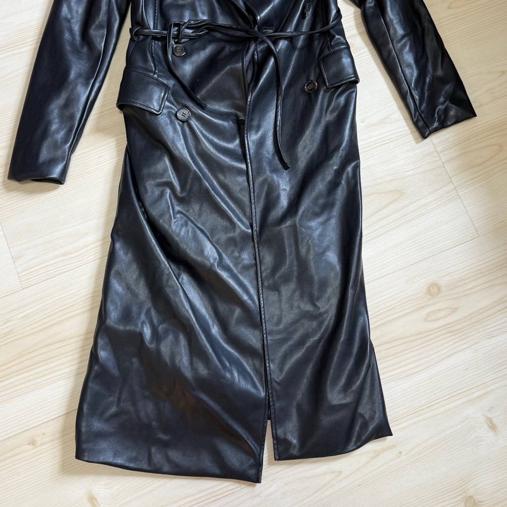Avec Les Filles Black Faux Leather Trench Coat